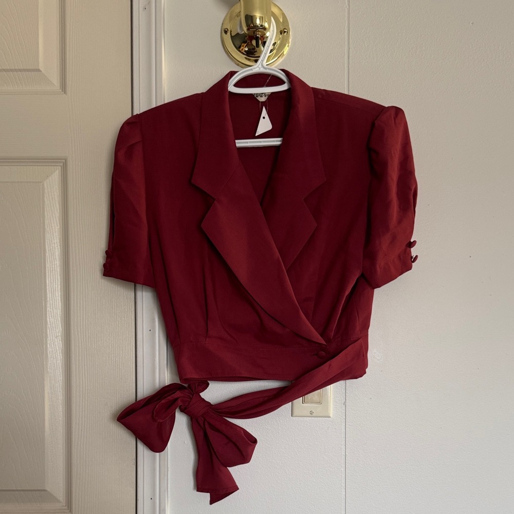 Vintage Elegant Red Wrap Blouse